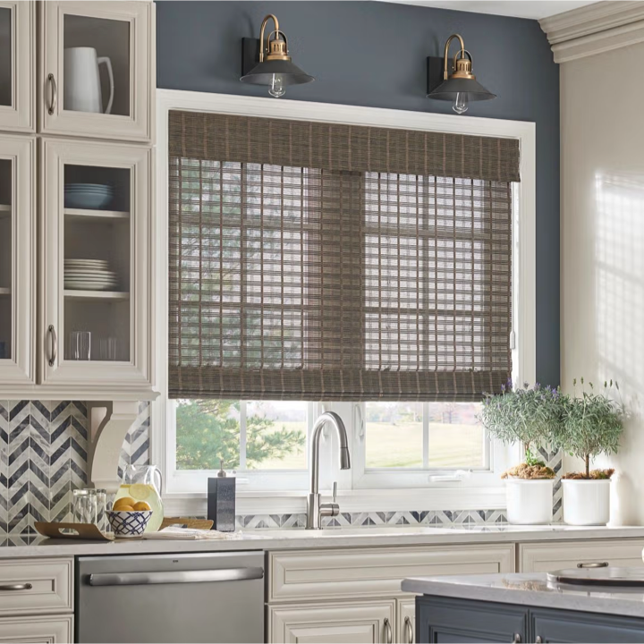 Natural woven shade with PowerWand motorization