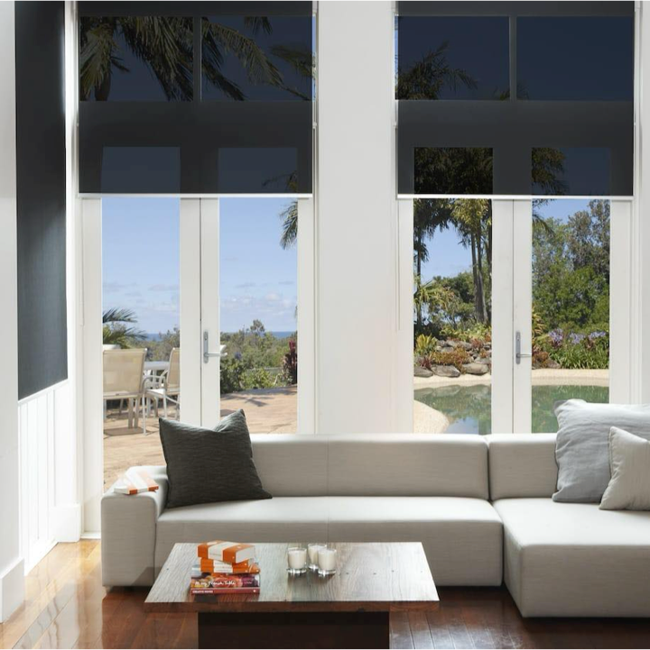 Natural woven shade with PowerWand motorization